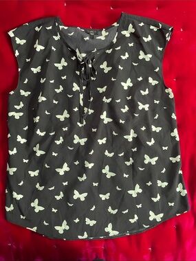 Talbots Black Butterfly Tie-Neck Sleeveless Blouse